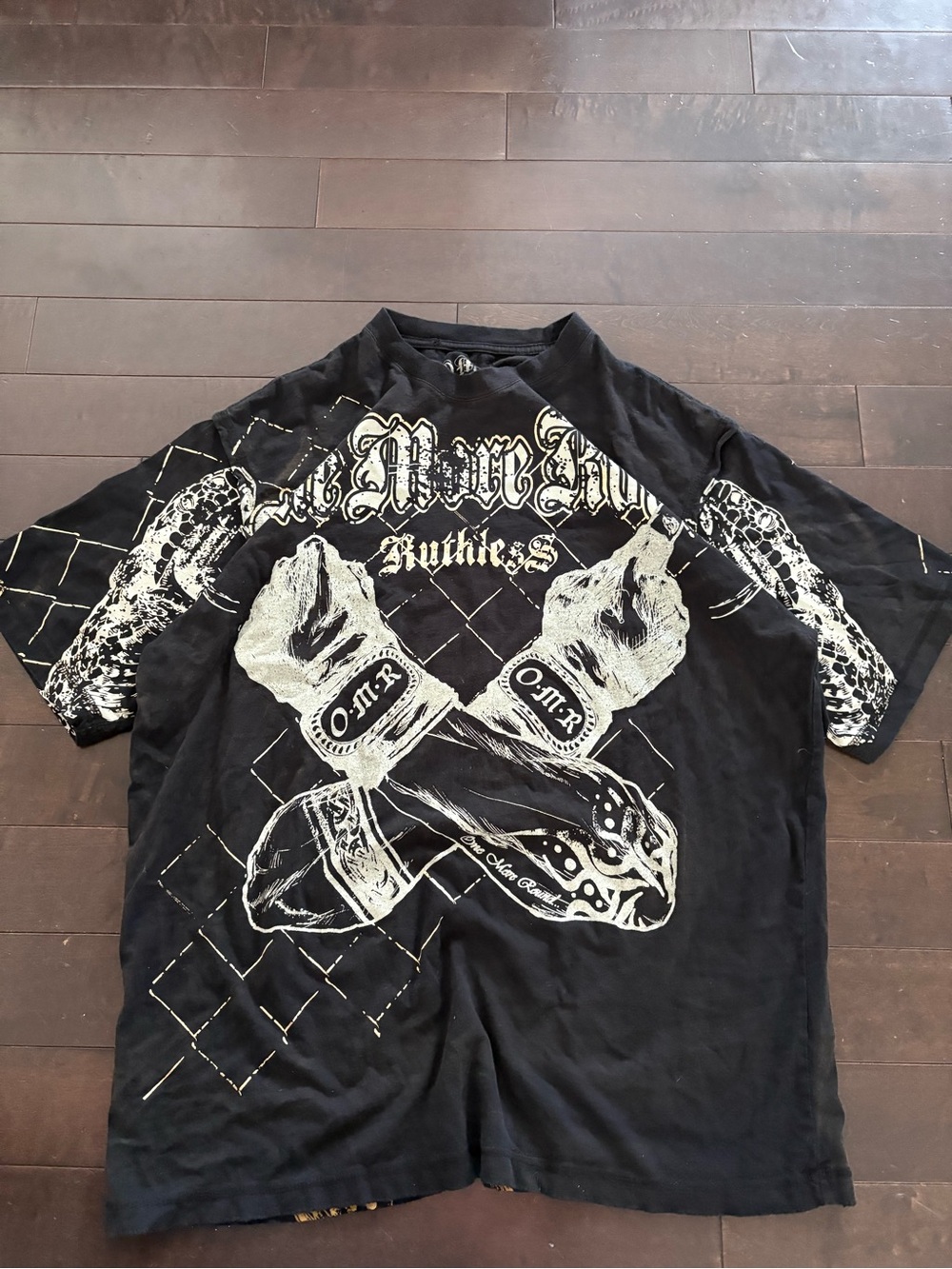 Black Graphic Short-Sleeve Men’s Shirt - Bold Crossed Gloves Design